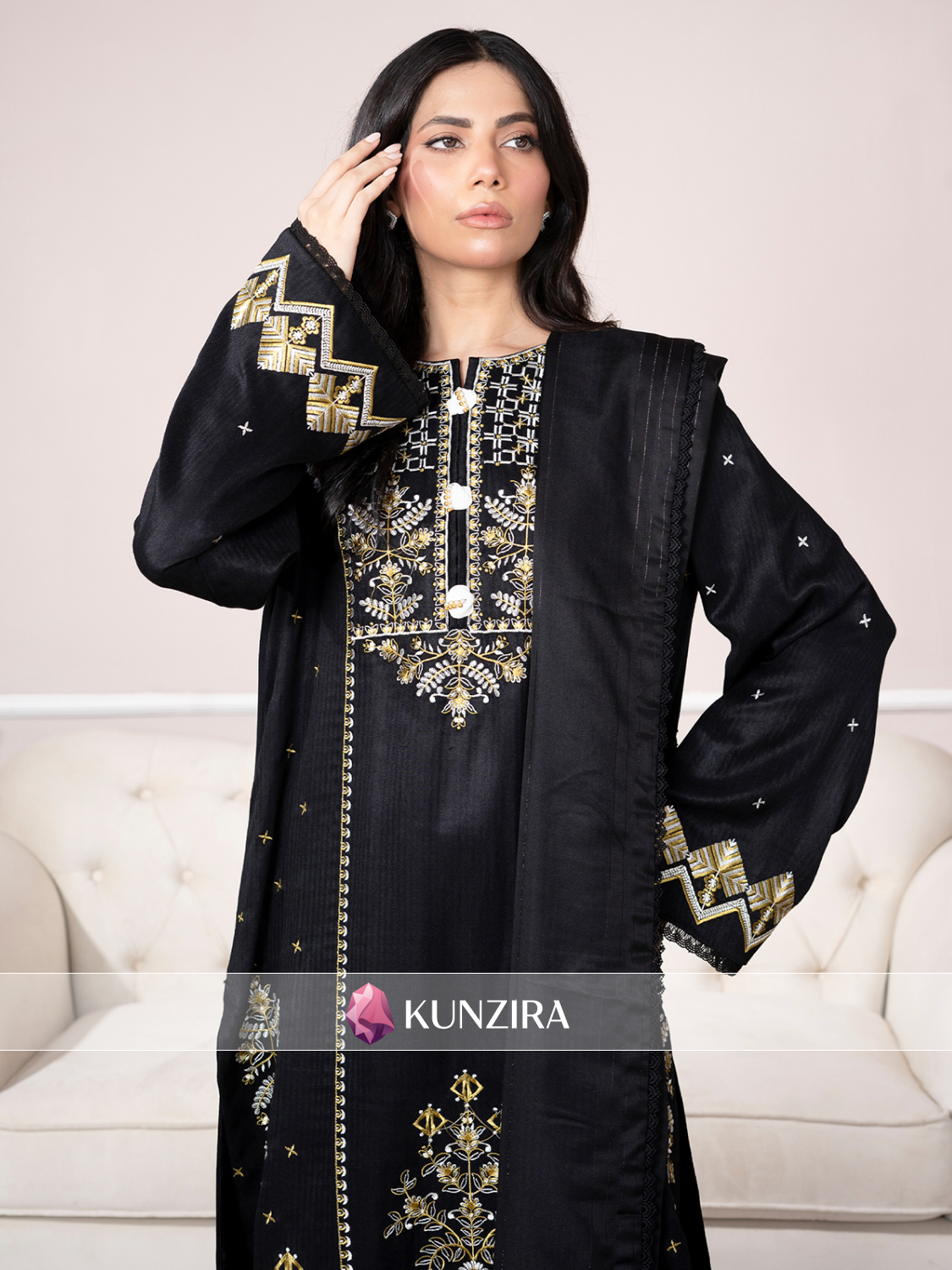 Marina with Zari Wool Shawl