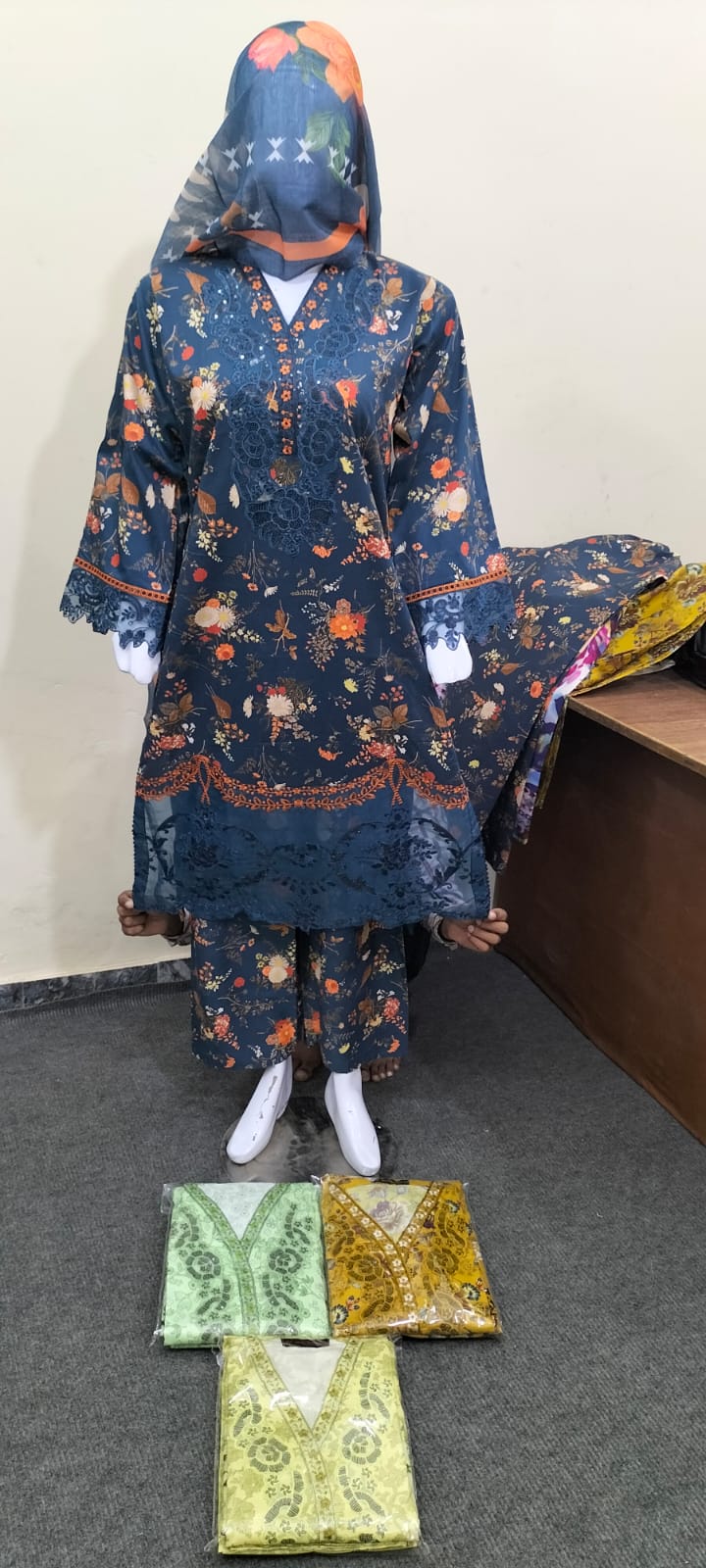 Floral Embroidered Cotton Suit