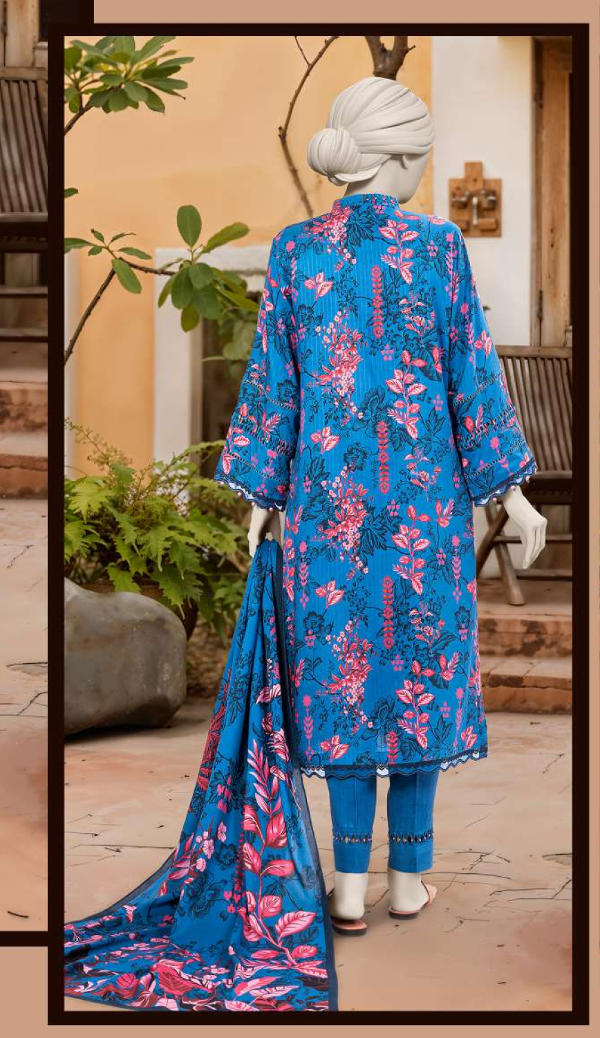 ✨ Premium 3-Piece Textured Viscose Suit – Blue Floral ✨