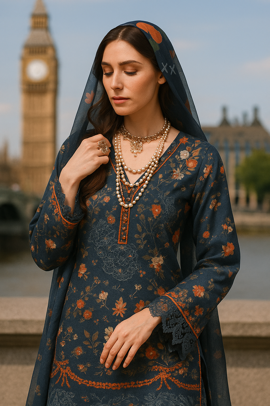 Floral Embroidered Cotton Suit